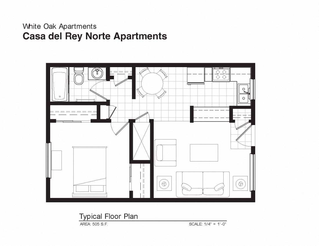 Floor plan for 1 bed, 1 bath, 546 sqft